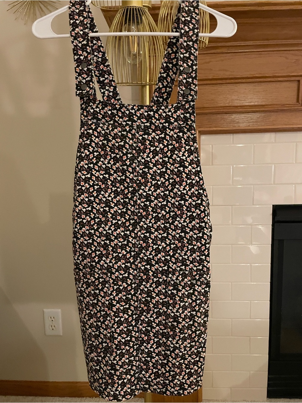Black Floral Jumper Dress with Pink and White Accents